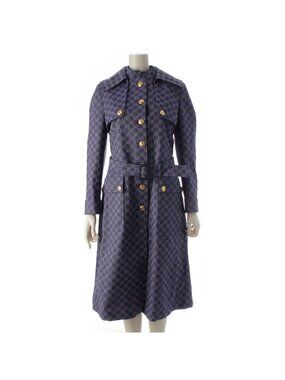 Gucci Cotton GG Jacquard Denim Belt Long Coat Blue 40